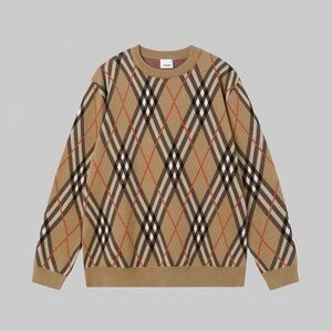 Burberry Beige and Black Argyle Crewneck Sweater